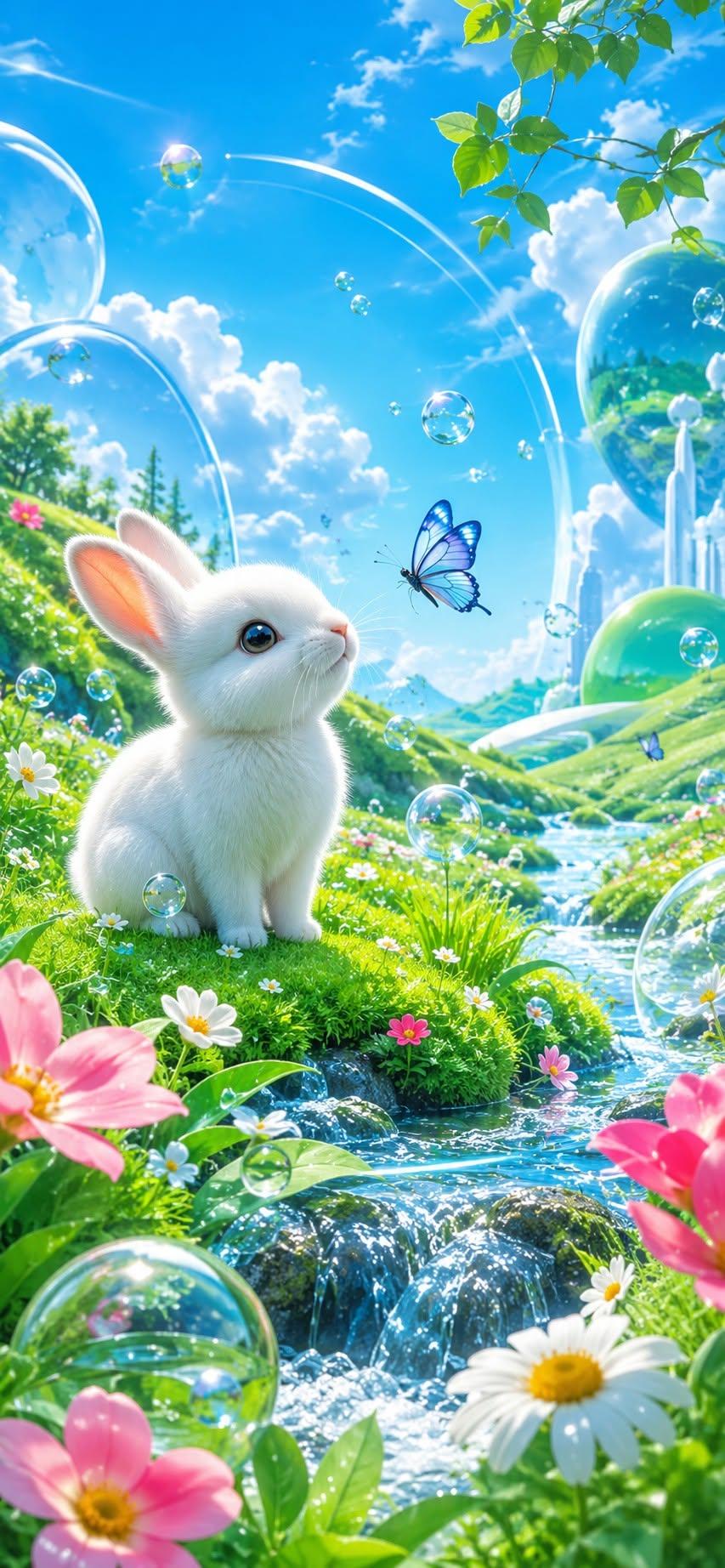 Cute Bunny Frutiger Aero Wallpaper