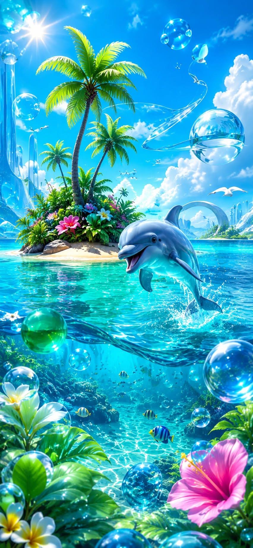 Dolphin Tropical Ocean Wallpaper