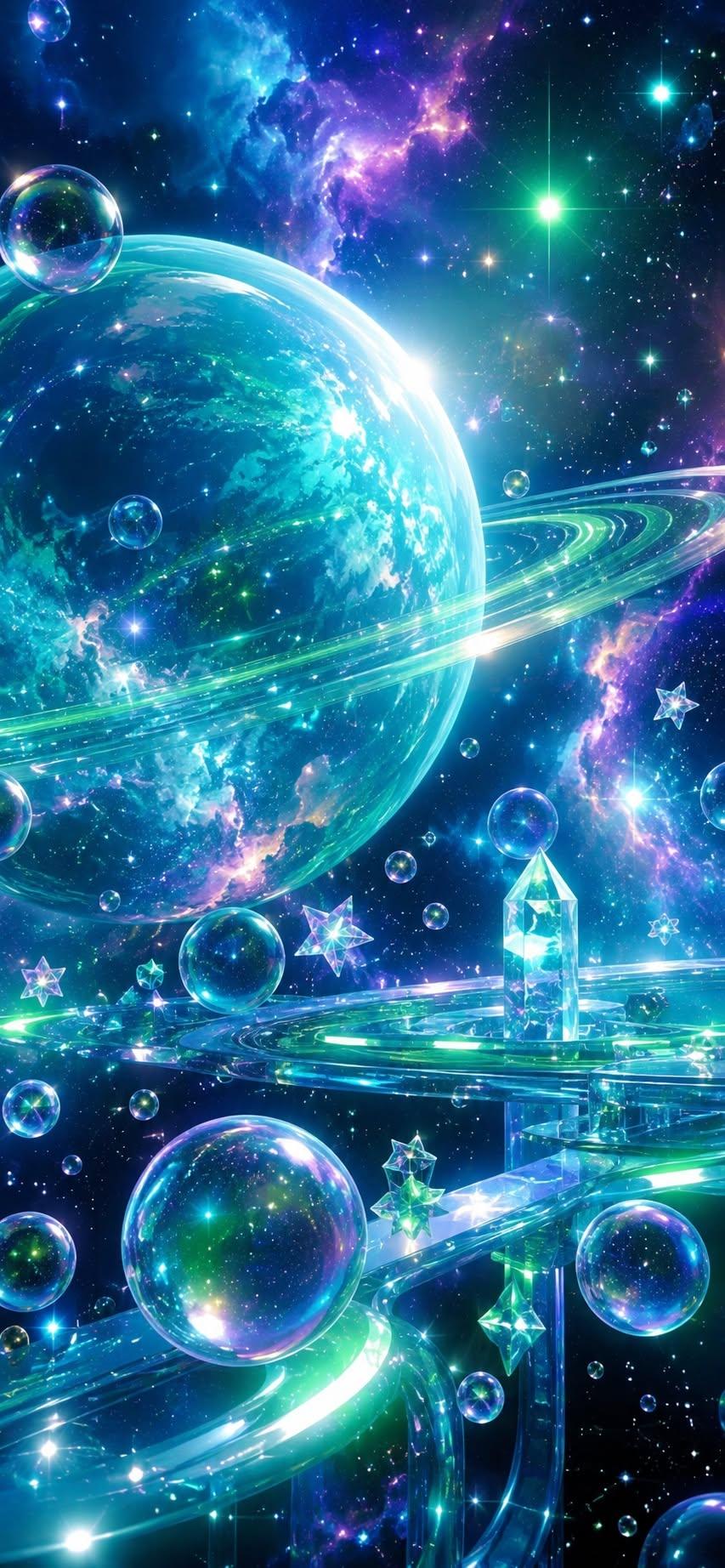 Emerald Ringed Planet Wallpaper