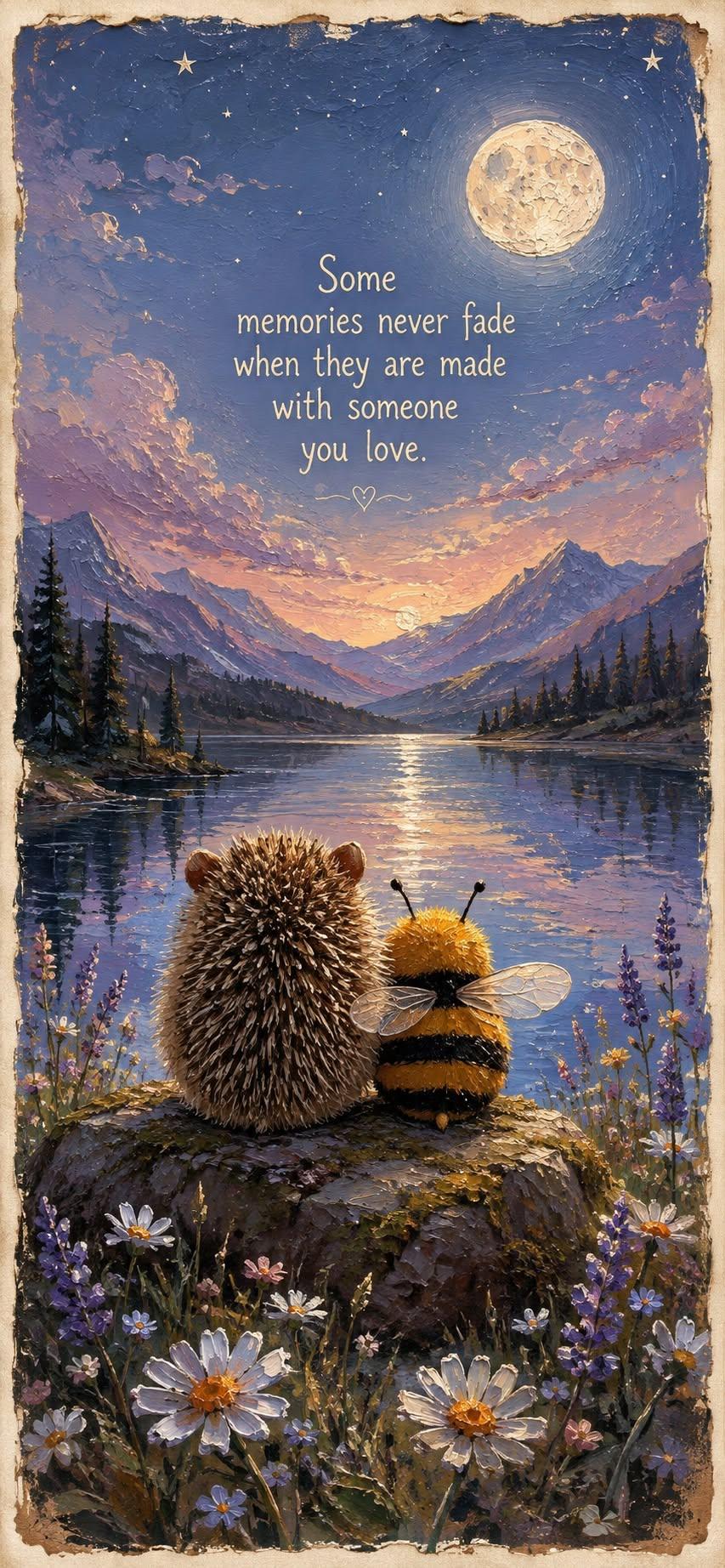 Hedgehog & Bee Moonlit Lake Wallpaper