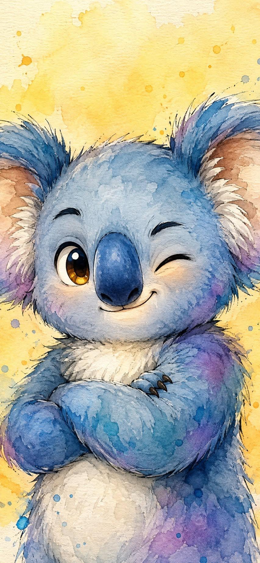 Winking Blue Koala Watercolor Wallpaper
