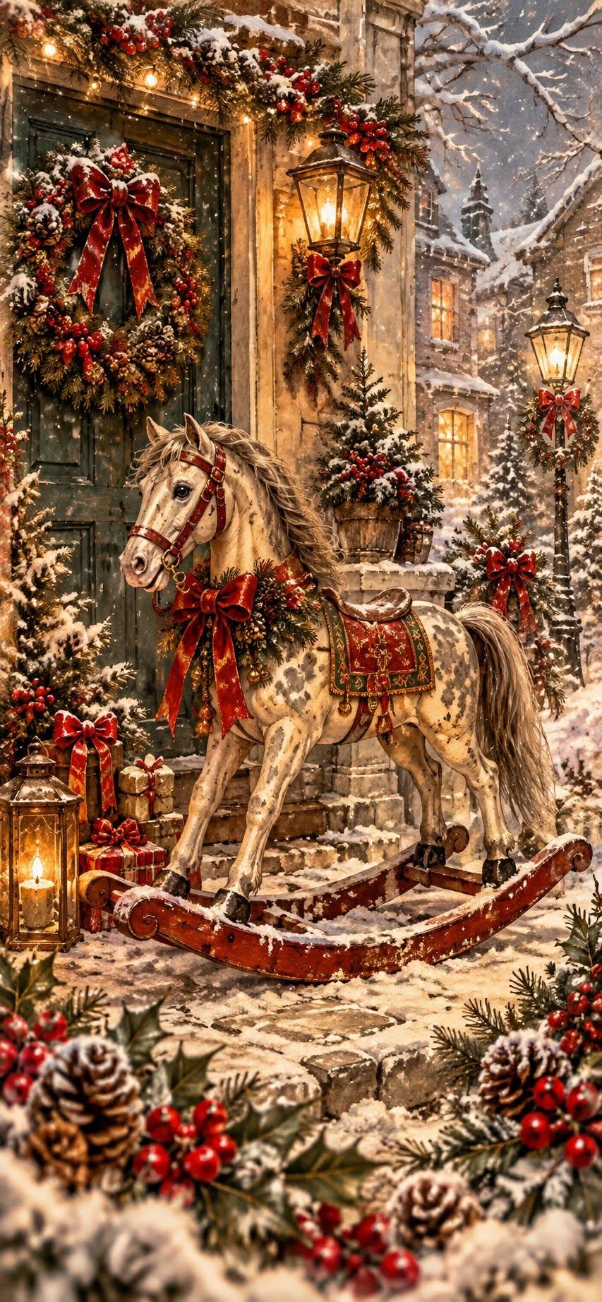 Vintage Rocking Horse Christmas Wallpaper