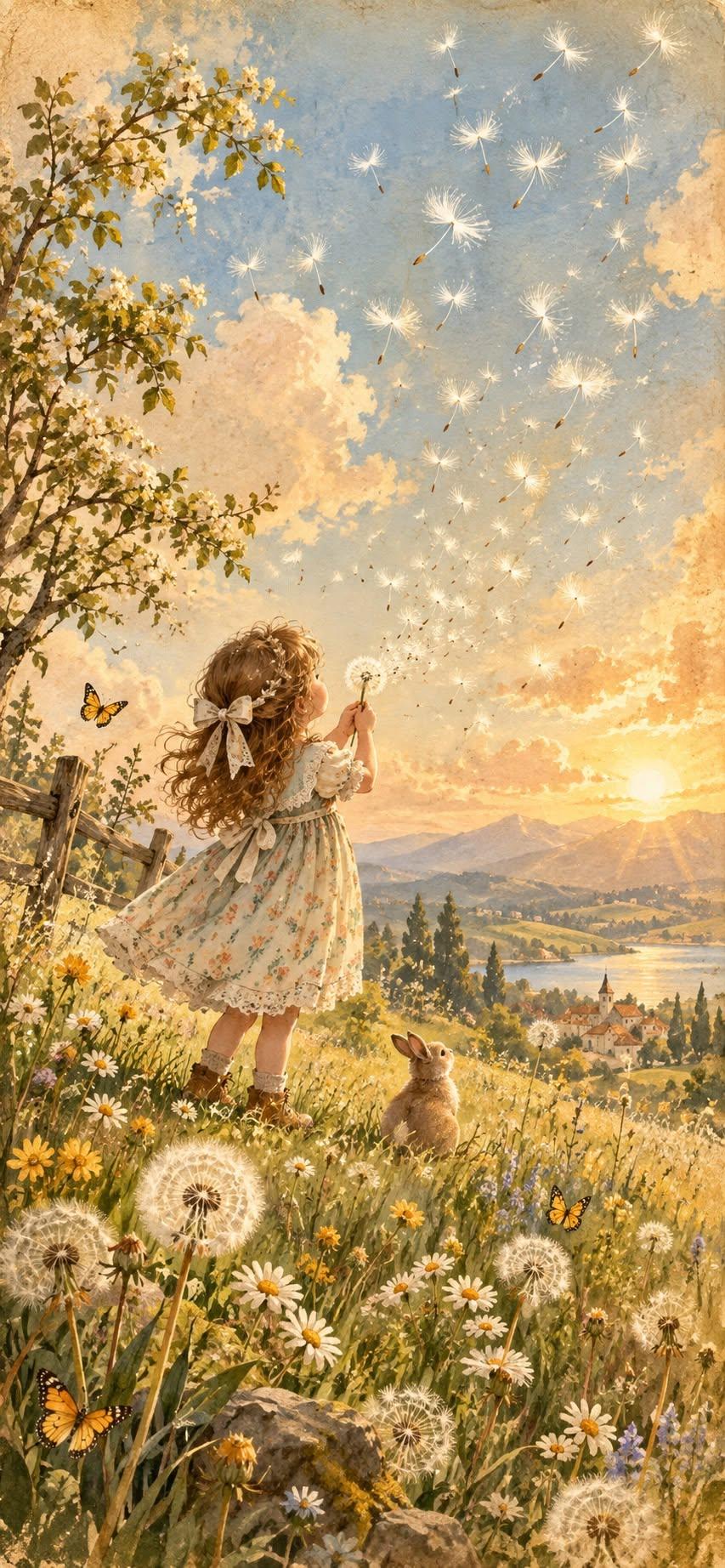 Golden Dandelion Wishes Wallpaper