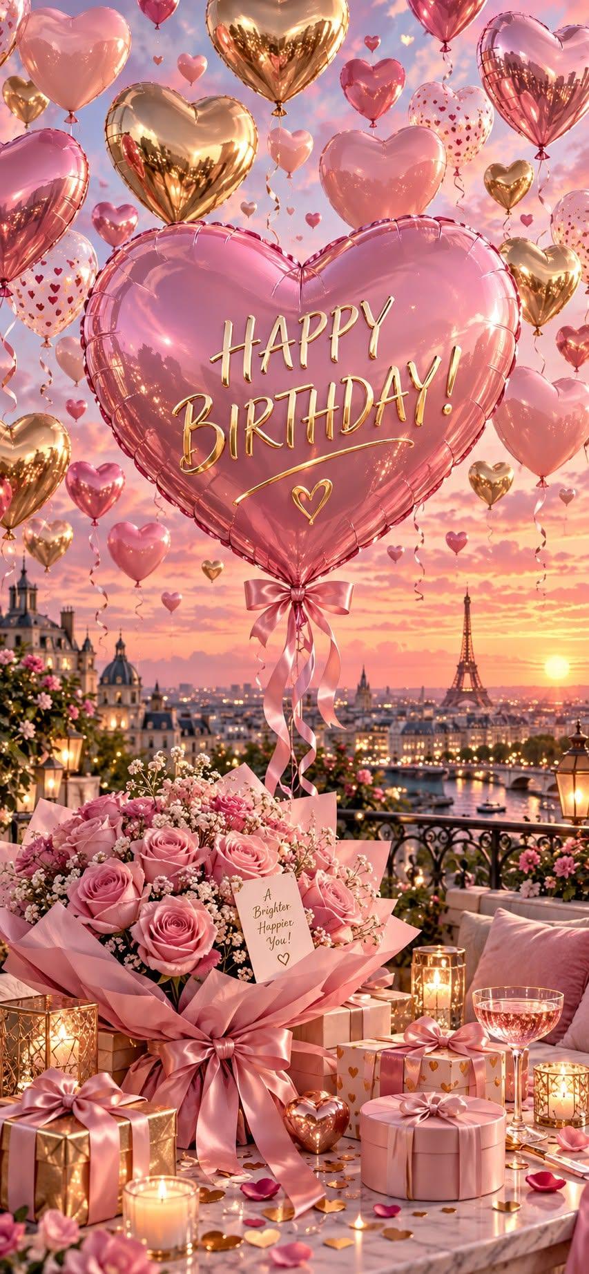 Pink Paris Birthday Balloon Wallpaper