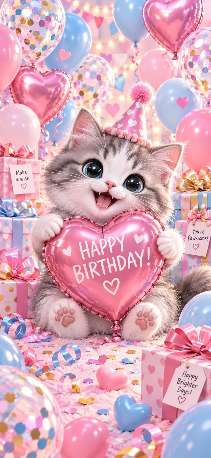 Cute Kitten Happy Birthday Wallpaper