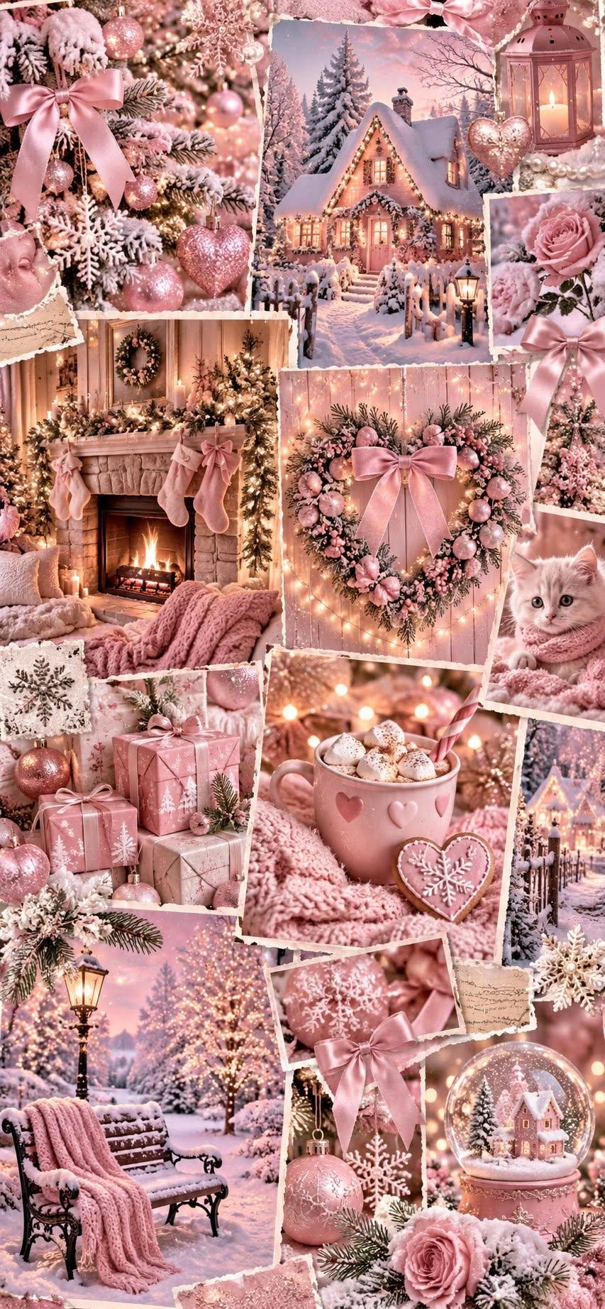 Cozy Pink Christmas Collage Wallpaper