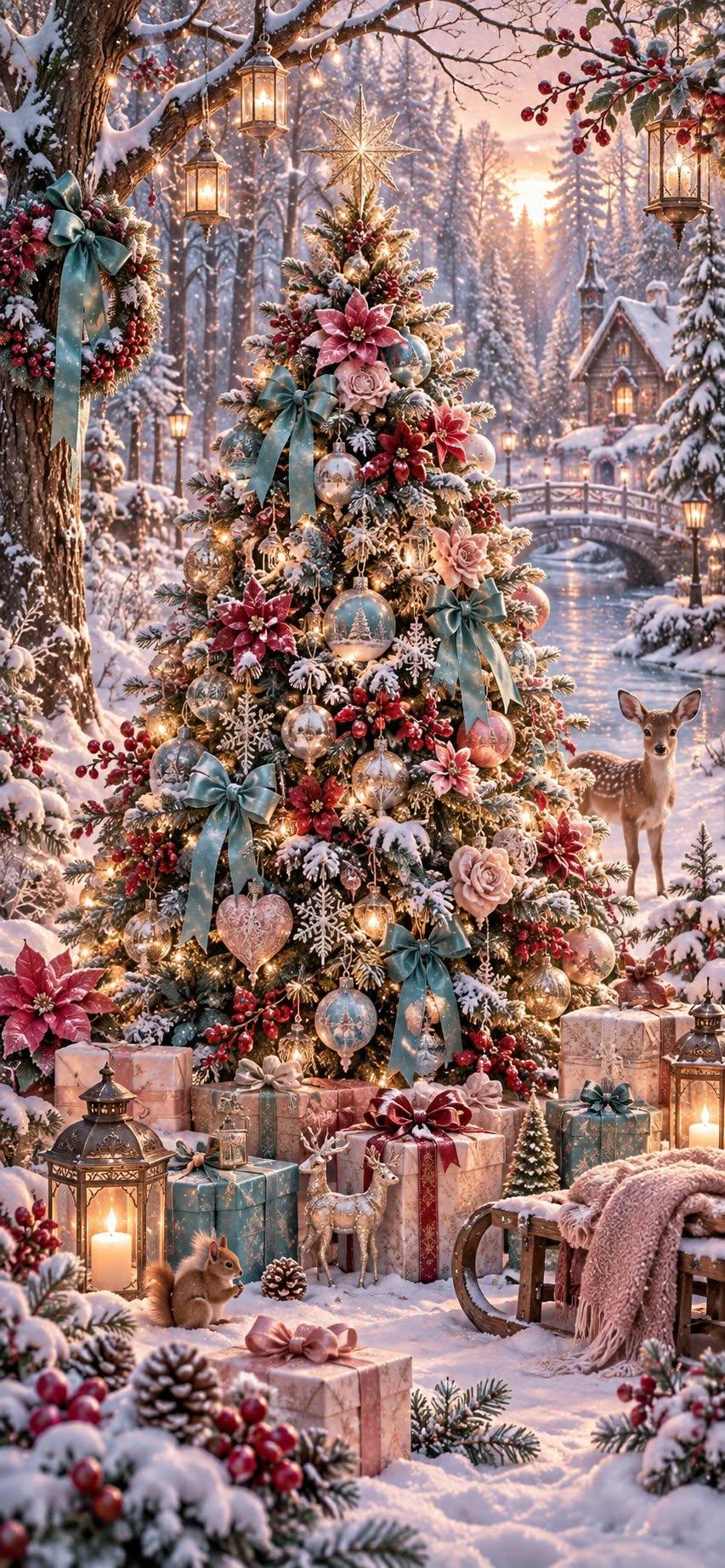 Enchanted Christmas Tree Wonderland Wallpaper