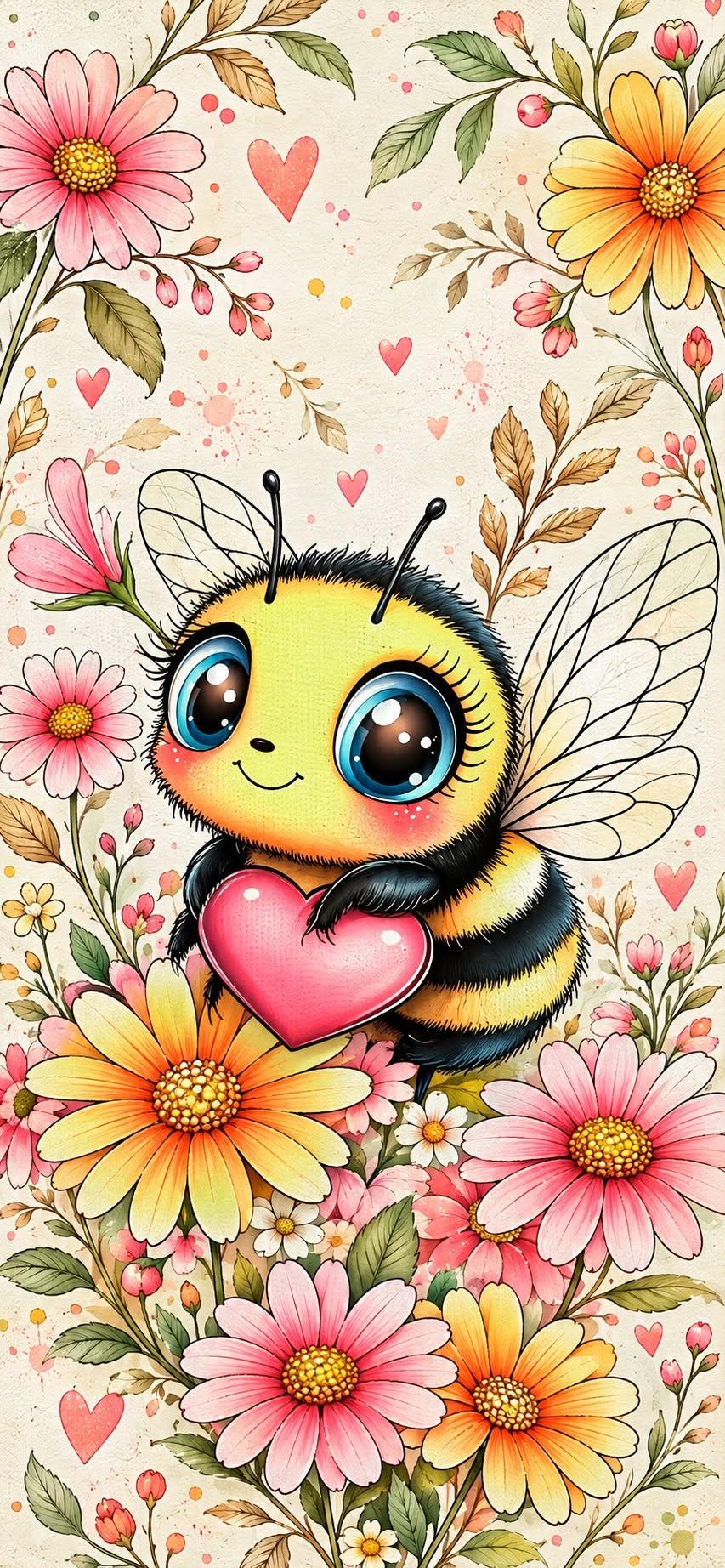 Cute Bee With Heart Wallpaper