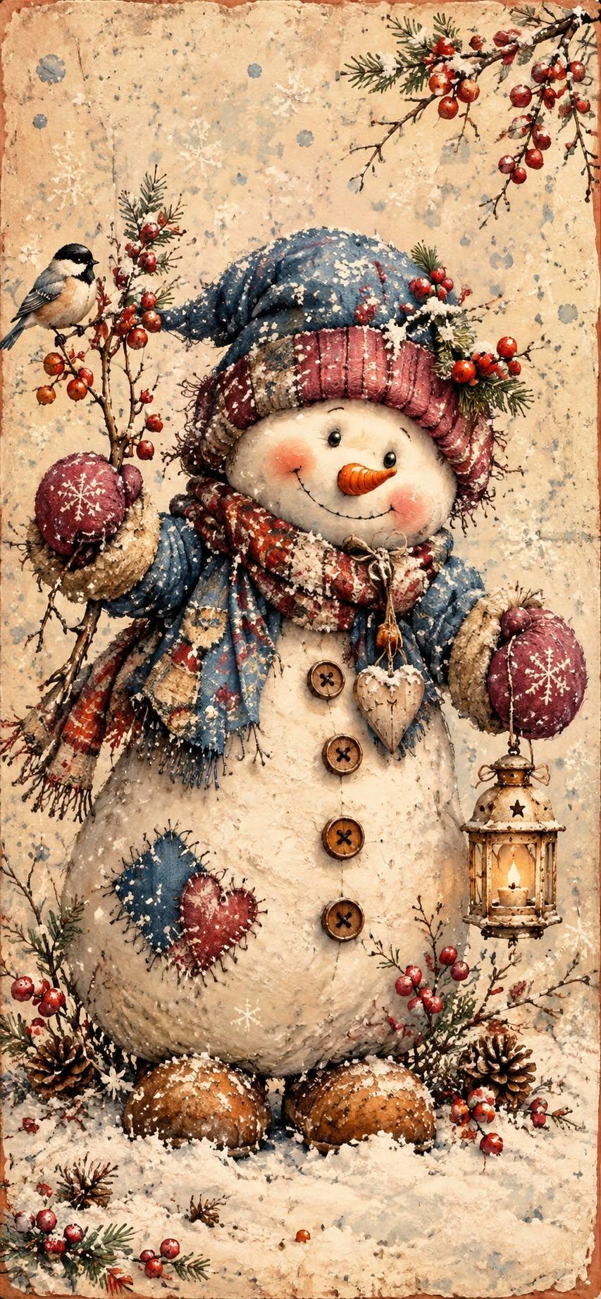 Cozy Vintage Snowman Christmas Wallpaper