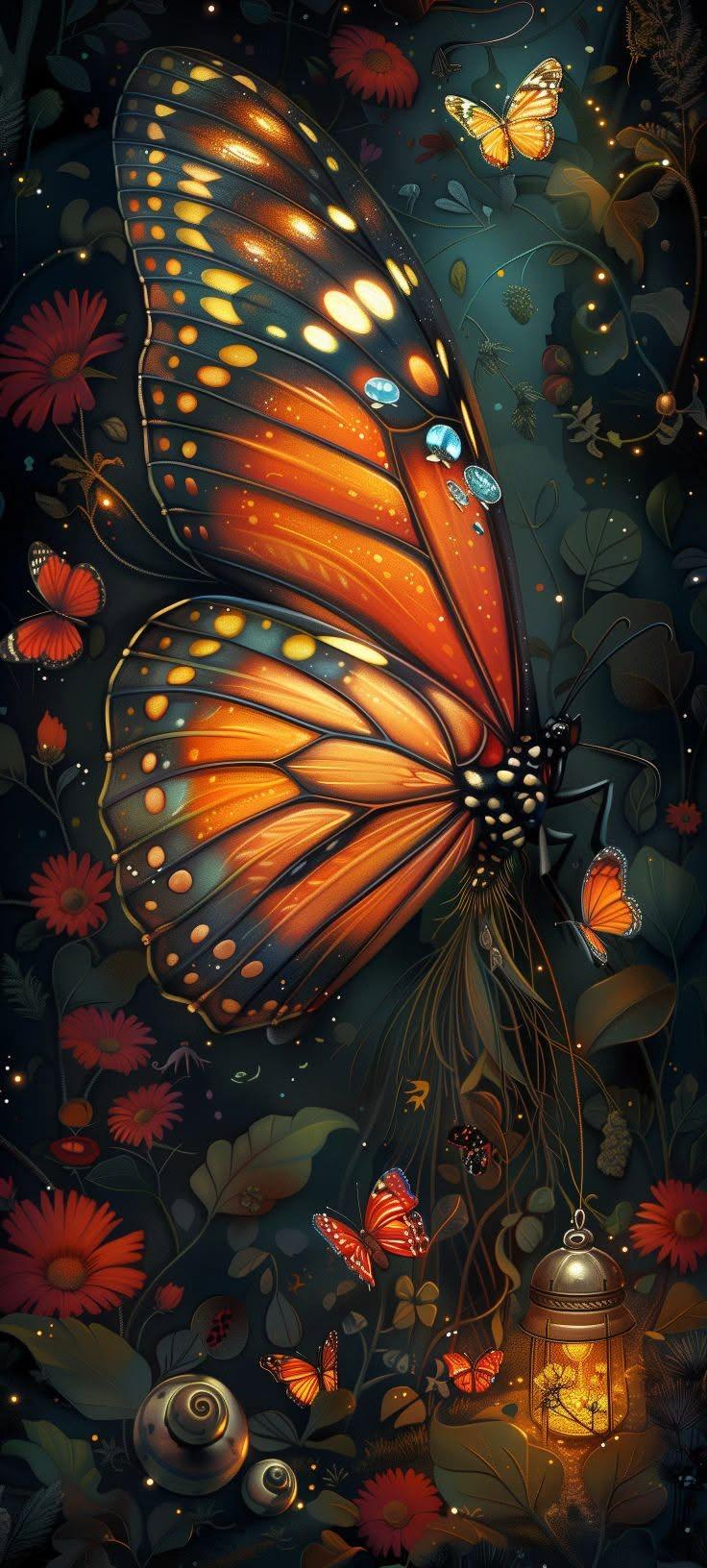 Glowing Butterfly Night Garden Wallpaper