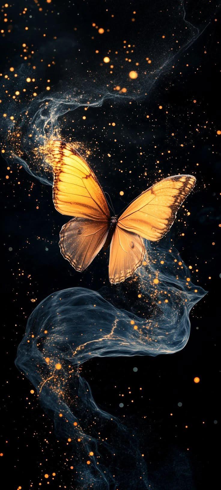 Golden Butterfly Night Sky Wallpaper
