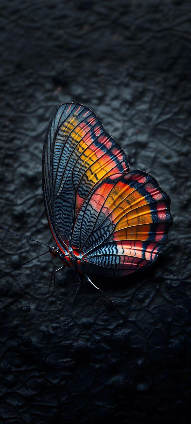 Colorful Butterfly on Dark Stone Wallpaper