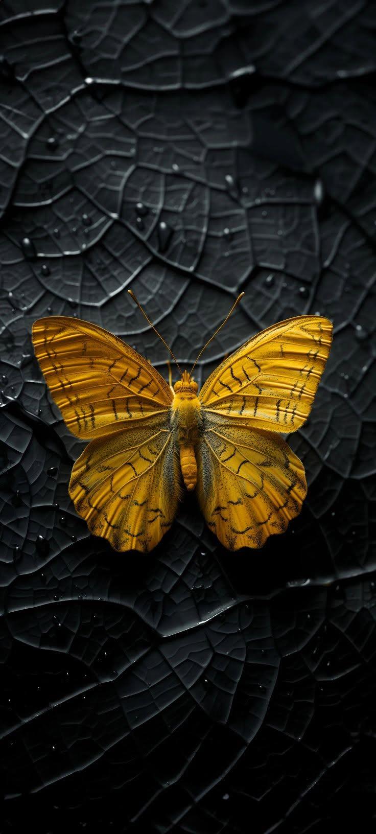 Golden Butterfly on Dark Leaves Wallpaper