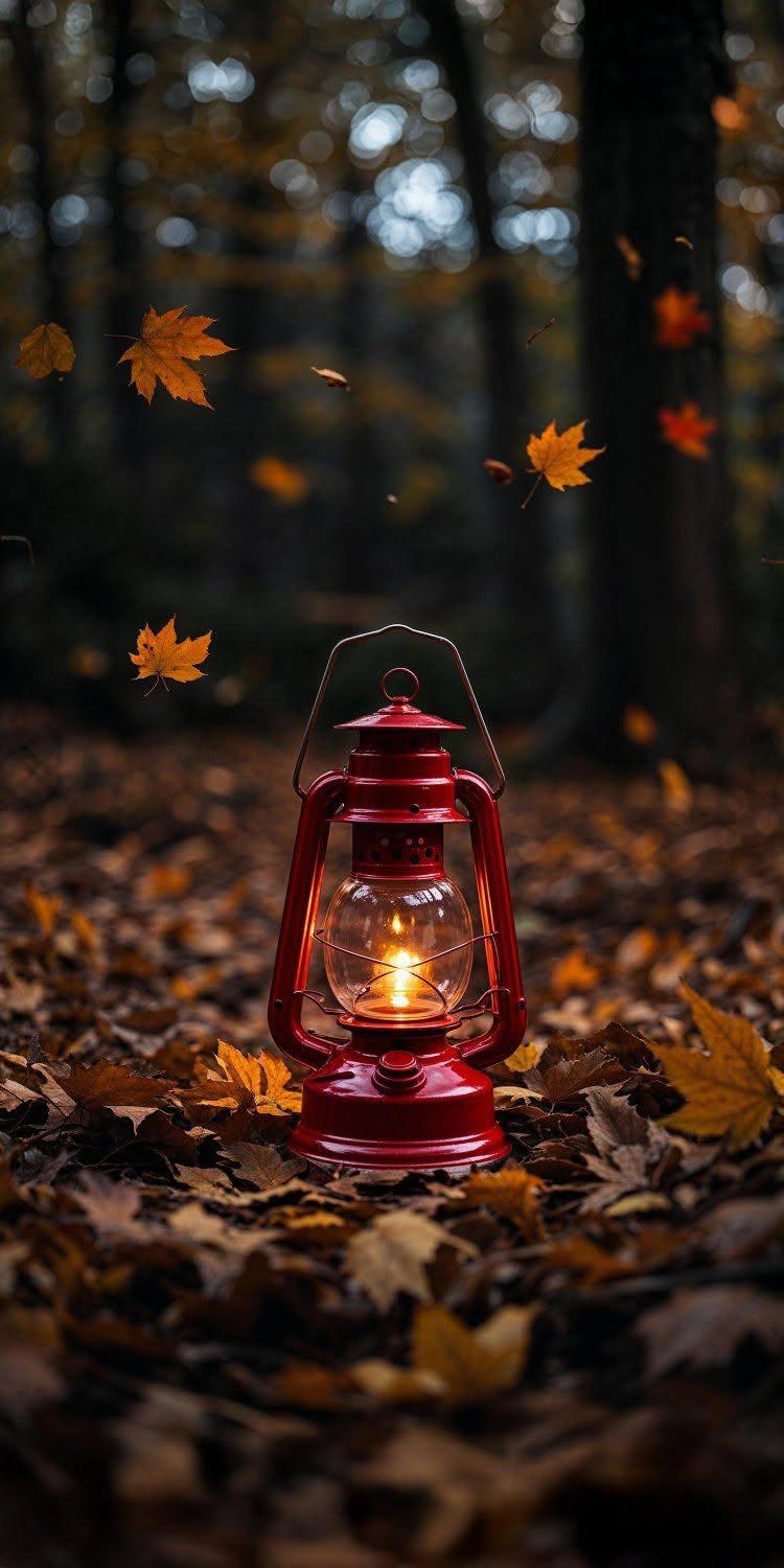 Red Lantern in the Autumn Forest