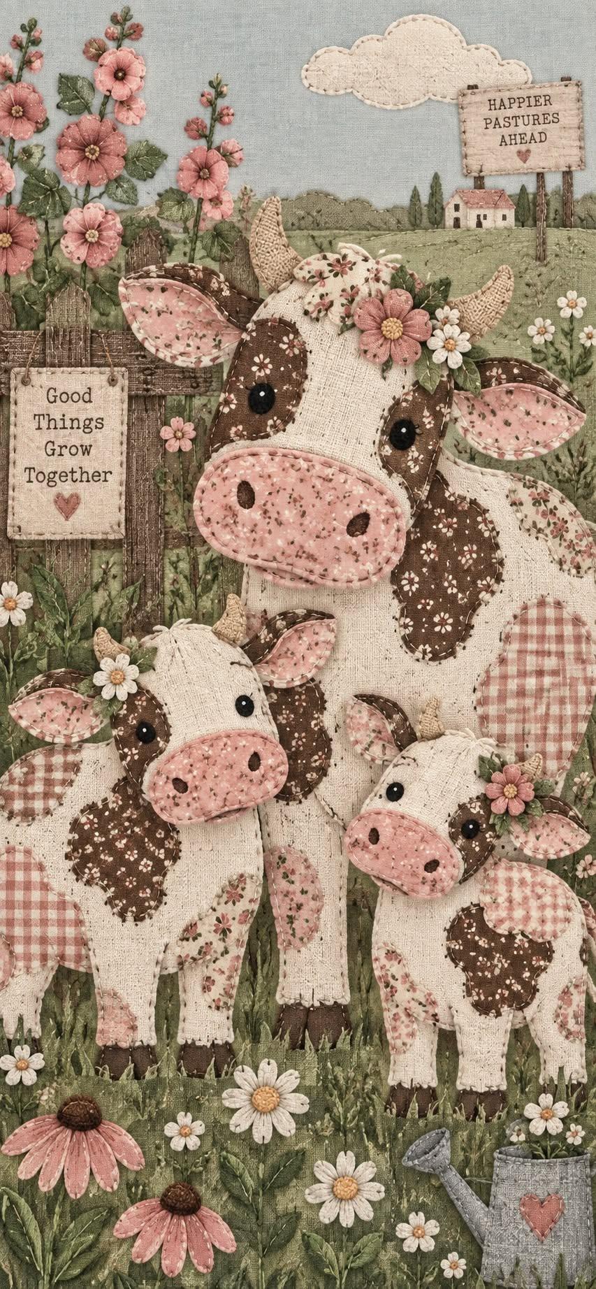 Patchwork Cow Family Wallpaper