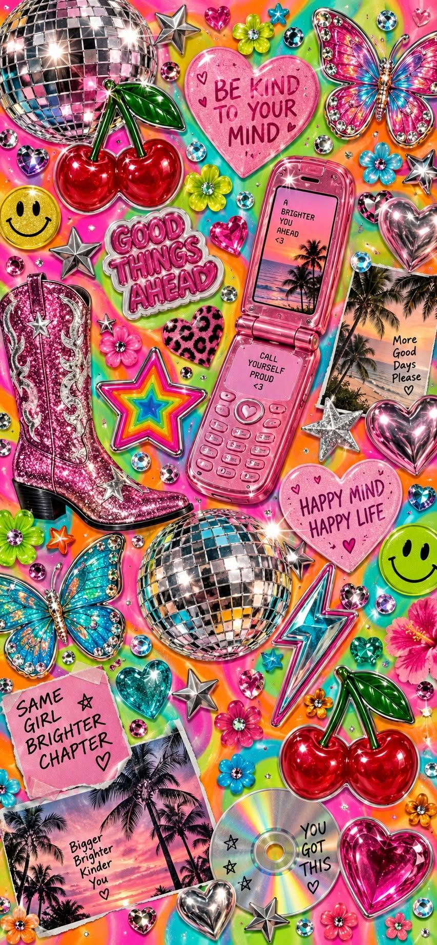 Colorful Y2K Sticker Collage Wallpaper