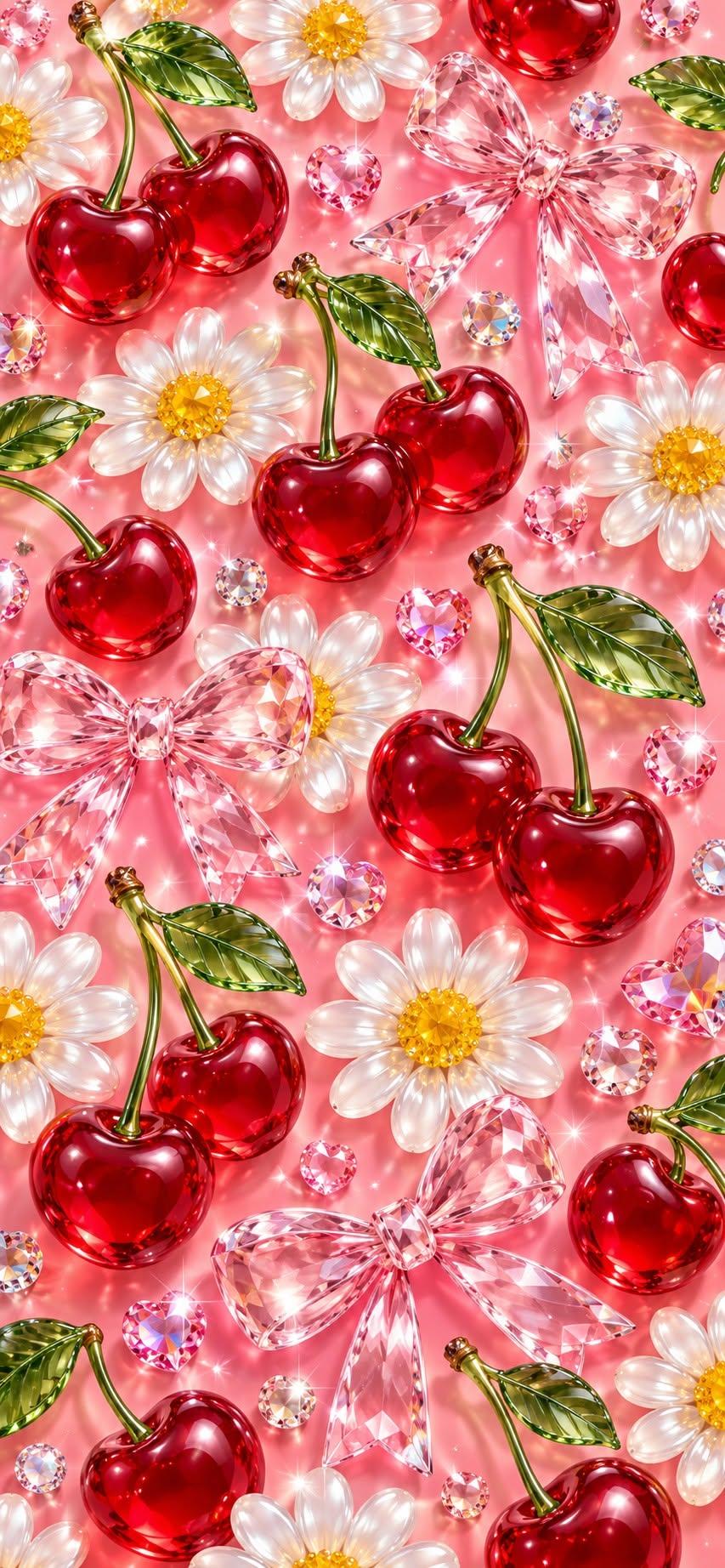 Cherry Daisy Crystal Bow Wallpaper