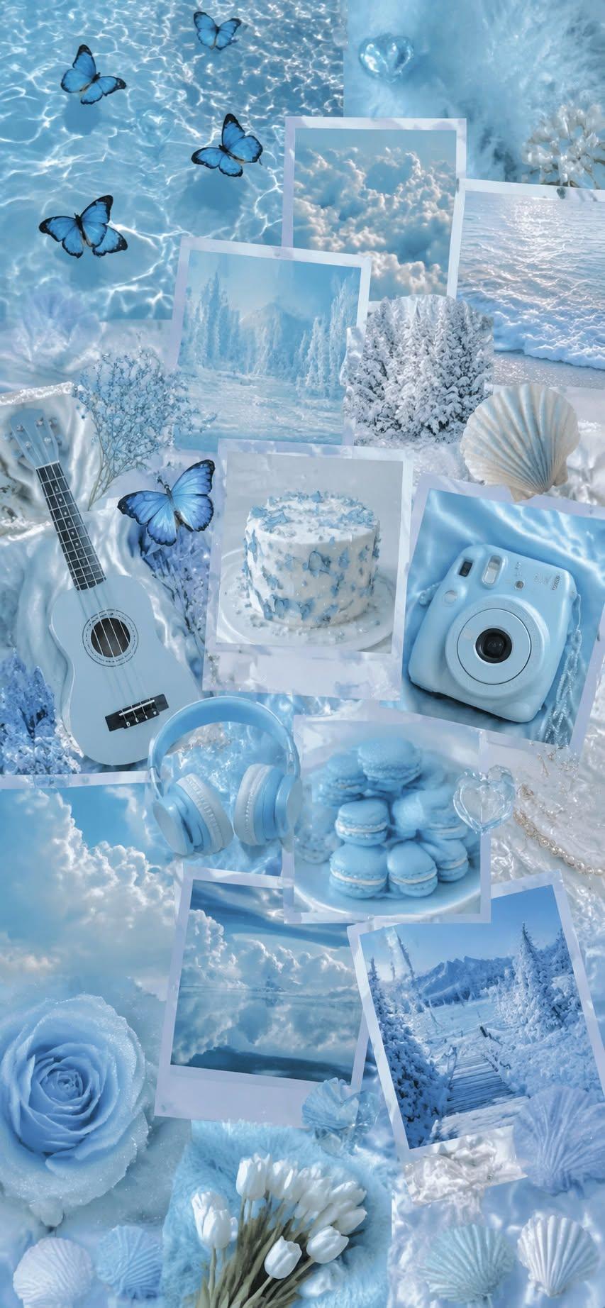Dreamy Blue Aesthetic Collage Wallpaper