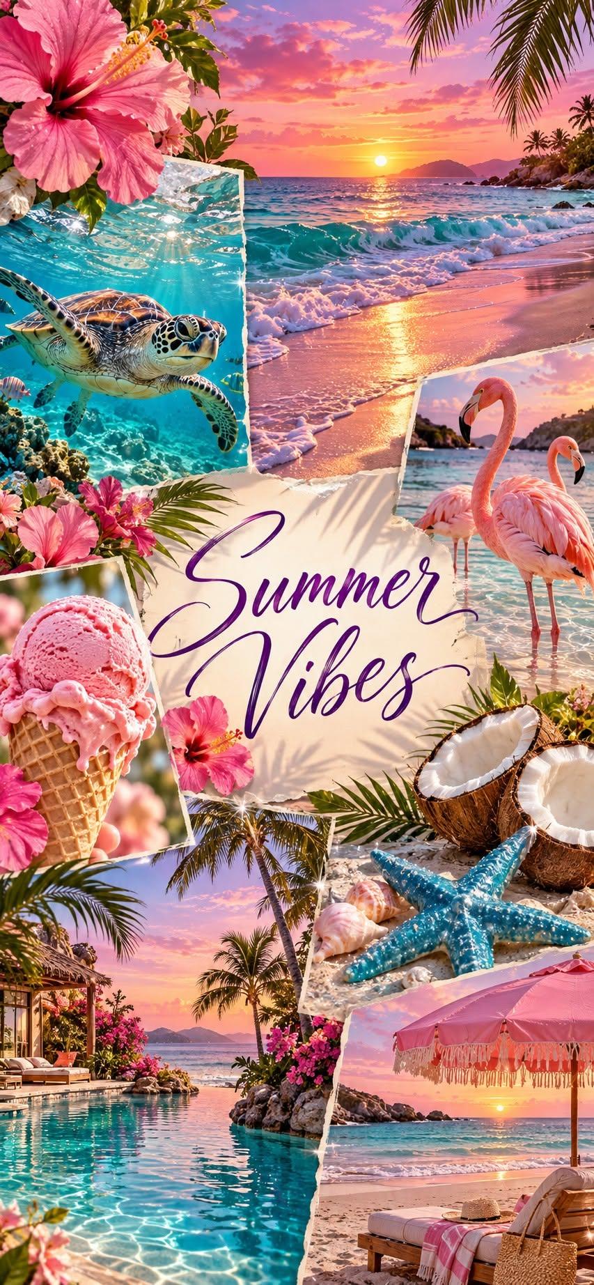 Summer Vibes Tropical Collage Wallpaper