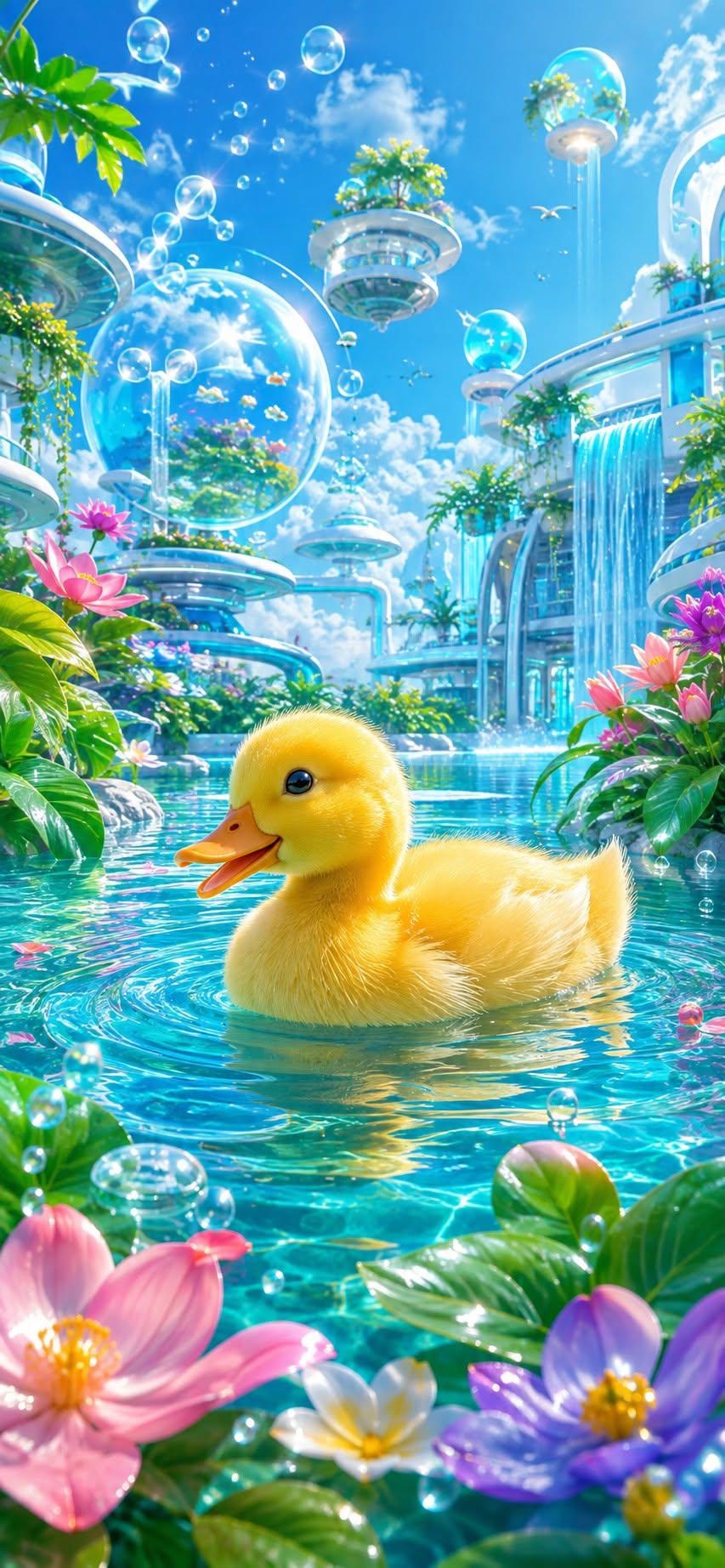 Cute Duckling Paradise Wallpaper