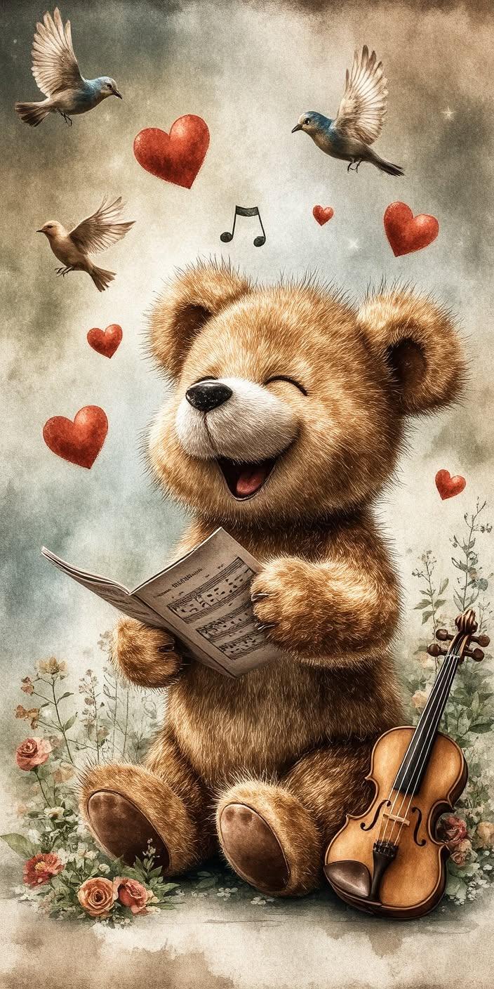 Cute Singing Teddy Bear Wallpaper