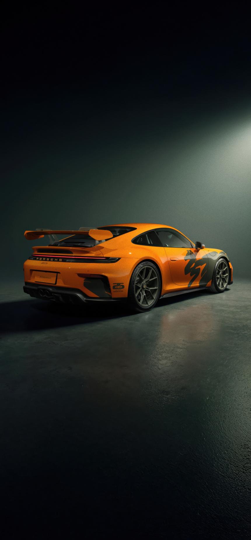 Orange Porsche 911 GT3 RS Studio Wallpaper
