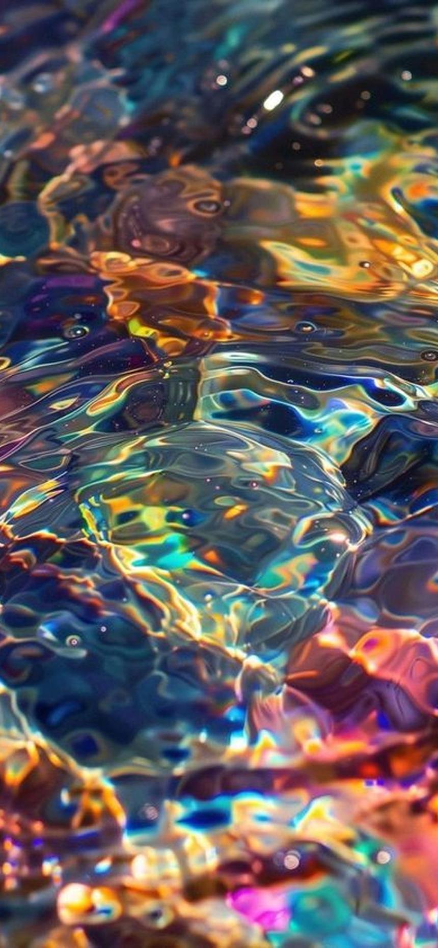 Holographic Water Ripple Wallpaper with Rainbow Reflections